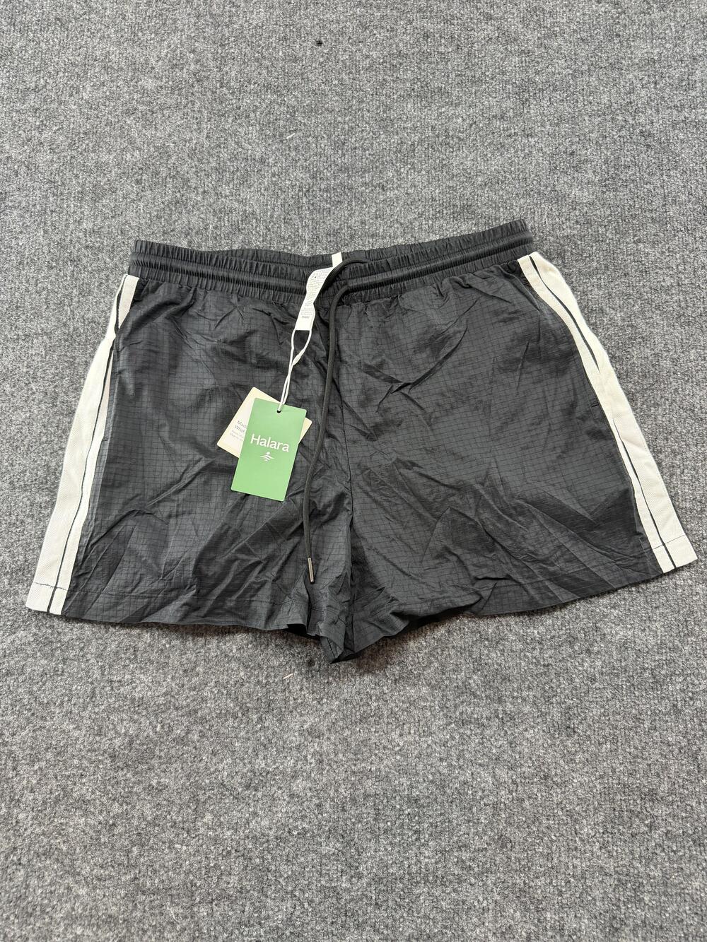 Halara Shorts Womens Small Gray Striped Lined Drawstring 4 Inseam Running Gym